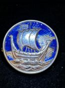 Silver enamel scottish viking ship brooch signed A