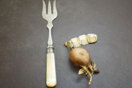 Silver fork with mother of pearl handle, yellow me