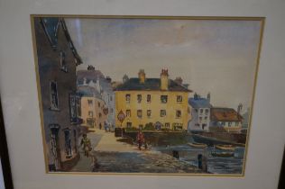 Original watercolour harbour scene Dartmouth signe