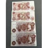 4 Ten shilling notes J Hollom mint 88J114183-4/5/6