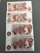 4 Ten shilling notes J Hollom mint 88J114183-4/5/6