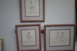3x original pencil drawings of child ballerinas si