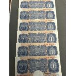 6 One pound notes uncirculated K E Peppiatt 1934-1
