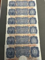 6 One pound notes uncirculated K E Peppiatt 1934-1