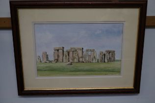 Framed watercolour stonehenge signed Eric Young