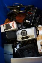 Box of cameras & accessories