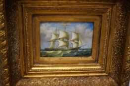 A. Hess oil on board framed picture of a ship