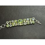 Ladies 925 Silver Cuff Bracelet with mixed Green G