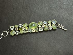 Ladies 925 Silver Cuff Bracelet with mixed Green G