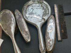 5x Pieces silver brush comb & mirror set