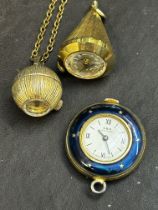 Three Ladies Pendant Watches Including an enamelle