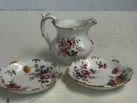 Pair of crown derby dishes & 1 jug