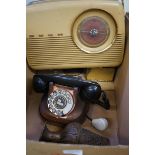 Vintage Bush radio, vintage copper telephone & oth