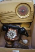 Vintage Bush radio, vintage copper telephone & oth