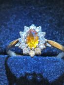 9ct Gold ring set with orange & cz stones Size S 1