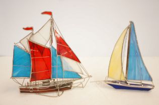 2x Stained glass models of yachts