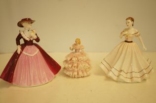 2 Coalport figurines & Dresden figurine