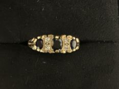 9ct Gold ring set with 3 sapphires & diamonds Size