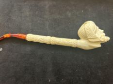 Sheik's head carved pipe tortoise shell stem