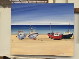 Acrylic on canvas boat scene 50 cm x 60 cm