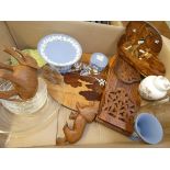 Mixed box Wedgwood, carvings & others