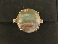9ct Gold ring set with Moss agate stone & diamonds