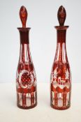 Pair of Czechoslovakian flash glass decanter
