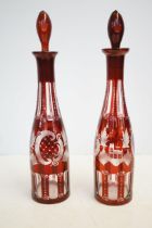 Pair of Czechoslovakian flash glass decanter