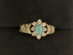 9ct Gold ring set with turquoise stone & cz stones
