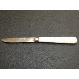 Silver blalded fruit knife with mother of pearl ha