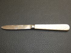 Silver blalded fruit knife with mother of pearl ha