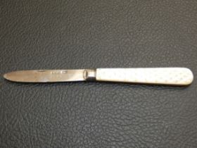 Silver blalded fruit knife with mother of pearl ha