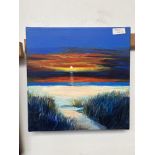 Oil on canvas sunset over Kiloran beach signed Mac