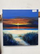 Oil on canvas sunset over Kiloran beach signed Mac