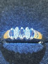 9ct Gold ring set with sapphire & diamonds Size Q