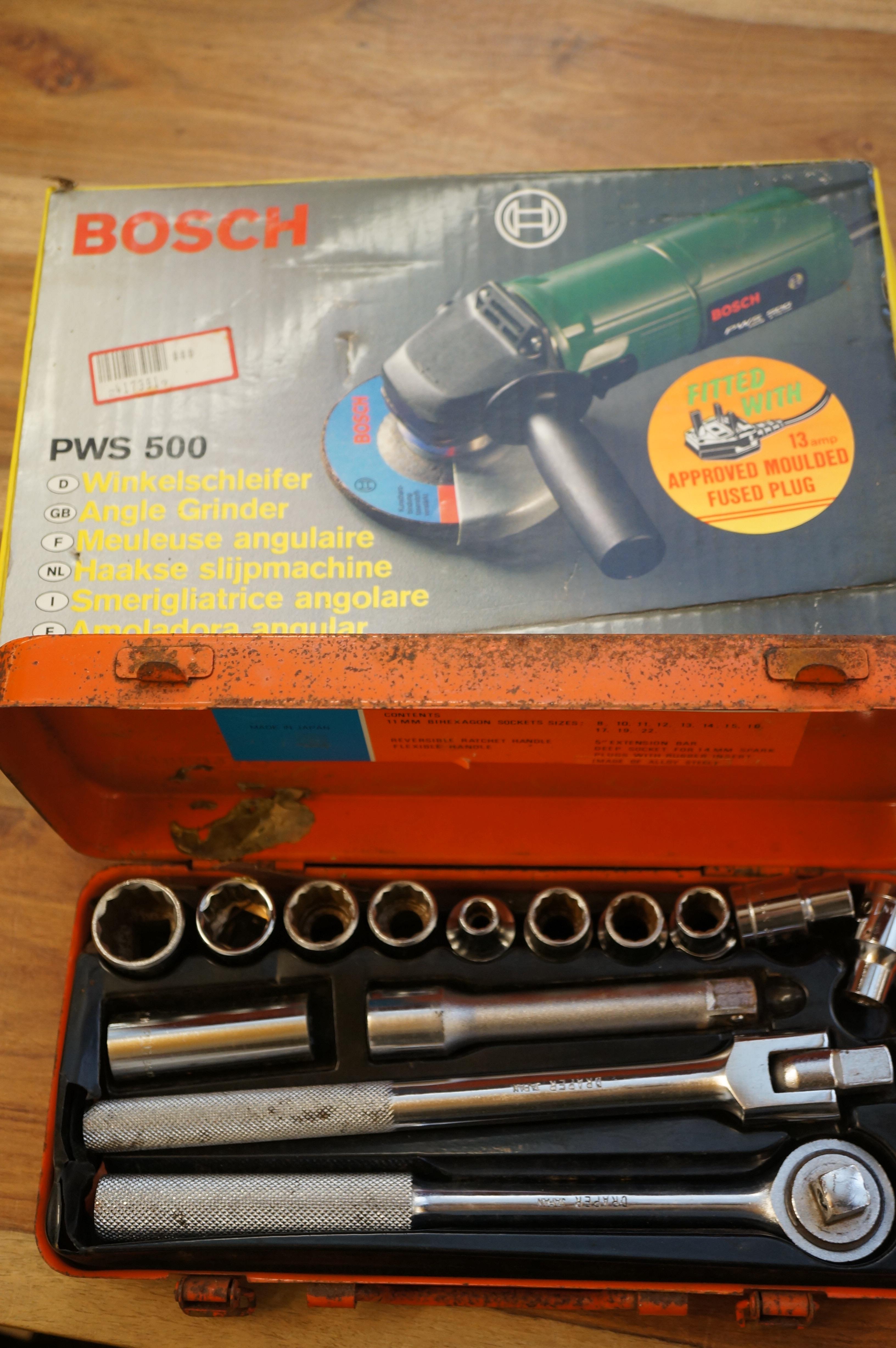 Bosch angle grinder, Draper socket set