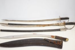 2 Indian display sword with scabbard & Kukri knife