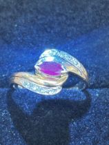 9ct Gold ring set with ruby & diamonds Size M 2.2g