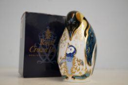 Royal crown derby penguin chick with gold stopper