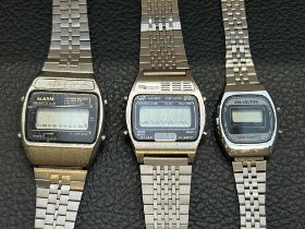 3x Vintage digital wristwatches