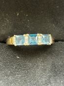 9ct Gold ring set with 3 blue topaz & diamonds Siz