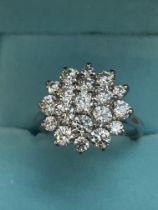 Platinum overlay sterling silver cluster floral ri