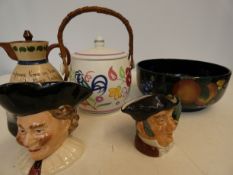 Poole biscuit barrel together with Royal Doulton M