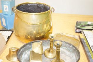 Large Victorian brass log bucket, early copper sin