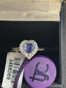 9ct Gold ring set with diamonds & blue gem stone S