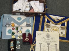 Collection of masonic regalia to include a 3 silver jewels - 1 being Clemency lodge 1890