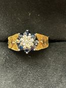 9ct Gold ring set with diamond & sapphires Size K