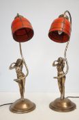 Pair of table lamps depicting nude ladies