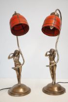 Pair of table lamps depicting nude ladies