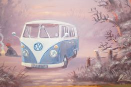 James Downie painting on board - VW camper van (un